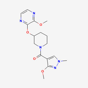 molecular formula C16H21N5O4 B2788281 (3-methoxy-1-methyl-1H-pyrazol-4-yl)(3-((3-methoxypyrazin-2-yl)oxy)piperidin-1-yl)methanone CAS No. 2034480-23-2