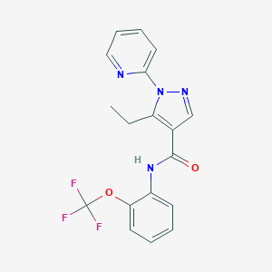molecular formula C18H15F3N4O2 B278829 5-ethyl-1-(2-pyridinyl)-N-[2-(trifluoromethoxy)phenyl]-1H-pyrazole-4-carboxamide 