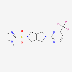 molecular formula C15H17F3N6O2S B2788302 5-(1-Methylimidazol-2-yl)sulfonyl-2-[4-(trifluoromethyl)pyrimidin-2-yl]-1,3,3a,4,6,6a-hexahydropyrrolo[3,4-c]pyrrole CAS No. 2415554-90-2