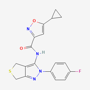 molecular formula C18H15FN4O2S B2788303 5-cyclopropyl-N-(2-(4-fluorophenyl)-4,6-dihydro-2H-thieno[3,4-c]pyrazol-3-yl)isoxazole-3-carboxamide CAS No. 1226440-87-4