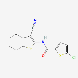 molecular formula C14H11ClN2OS2 B2788308 5-chloro-N-(3-cyano-4,5,6,7-tetrahydro-1-benzothiophen-2-yl)thiophene-2-carboxamide CAS No. 325987-35-7