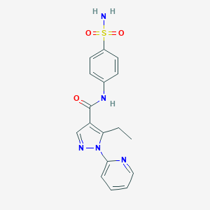 molecular formula C17H17N5O3S B278832 N-[4-(aminosulfonyl)phenyl]-5-ethyl-1-(2-pyridinyl)-1H-pyrazole-4-carboxamide 