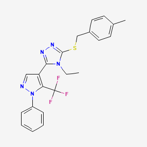 molecular formula C22H20F3N5S B2788340 4-ethyl-3-[(4-methylbenzyl)sulfanyl]-5-[1-phenyl-5-(trifluoromethyl)-1H-pyrazol-4-yl]-4H-1,2,4-triazole CAS No. 778579-04-7