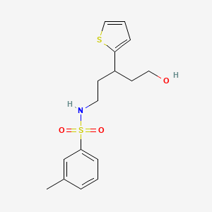 molecular formula C16H21NO3S2 B2788354 N-(5-hydroxy-3-(thiophen-2-yl)pentyl)-3-methylbenzenesulfonamide CAS No. 2034540-59-3