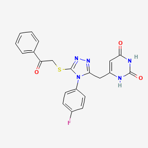 molecular formula C21H16FN5O3S B2788356 6-[[4-(4-fluorophenyl)-5-phenacylsulfanyl-1,2,4-triazol-3-yl]methyl]-1H-pyrimidine-2,4-dione CAS No. 852154-57-5