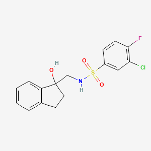 molecular formula C16H15ClFNO3S B2788358 3-chloro-4-fluoro-N-((1-hydroxy-2,3-dihydro-1H-inden-1-yl)methyl)benzenesulfonamide CAS No. 1396848-34-2