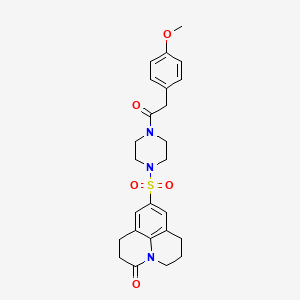 molecular formula C25H29N3O5S B2788362 9-((4-(2-(4-methoxyphenyl)acetyl)piperazin-1-yl)sulfonyl)-1,2,6,7-tetrahydropyrido[3,2,1-ij]quinolin-3(5H)-one CAS No. 946238-21-7
