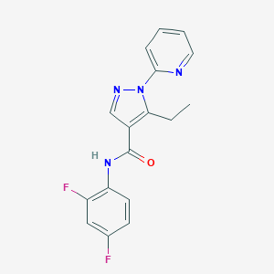 molecular formula C17H14F2N4O B278837 N-(2,4-difluorophenyl)-5-ethyl-1-(2-pyridinyl)-1H-pyrazole-4-carboxamide 