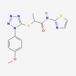 molecular formula C14H14N6O2S2 B2788374 2-((1-(4-methoxyphenyl)-1H-tetrazol-5-yl)thio)-N-(thiazol-2-yl)propanamide CAS No. 887348-36-9