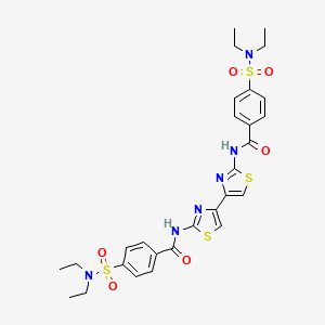 molecular formula C28H32N6O6S4 B2788375 4-(diethylsulfamoyl)-N-[4-[2-[[4-(diethylsulfamoyl)benzoyl]amino]-1,3-thiazol-4-yl]-1,3-thiazol-2-yl]benzamide CAS No. 393838-68-1