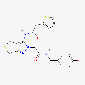molecular formula C20H19FN4O2S2 B2788380 N-(4-fluorobenzyl)-2-(3-(2-(thiophen-2-yl)acetamido)-4,6-dihydro-2H-thieno[3,4-c]pyrazol-2-yl)acetamide CAS No. 1105250-37-0