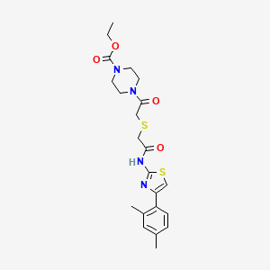 molecular formula C22H28N4O4S2 B2788404 Ethyl 4-(2-((2-((4-(2,4-dimethylphenyl)thiazol-2-yl)amino)-2-oxoethyl)thio)acetyl)piperazine-1-carboxylate CAS No. 681222-78-6