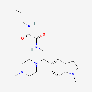 molecular formula C21H33N5O2 B2788406 N1-(2-(1-methylindolin-5-yl)-2-(4-methylpiperazin-1-yl)ethyl)-N2-propyloxalamide CAS No. 922068-18-6
