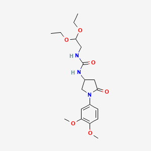 molecular formula C19H29N3O6 B2788410 1-(2,2-Diethoxyethyl)-3-(1-(3,4-dimethoxyphenyl)-5-oxopyrrolidin-3-yl)urea CAS No. 877641-44-6