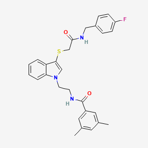 molecular formula C28H28FN3O2S B2788414 N-(2-(3-((2-((4-fluorobenzyl)amino)-2-oxoethyl)thio)-1H-indol-1-yl)ethyl)-3,5-dimethylbenzamide CAS No. 851715-02-1