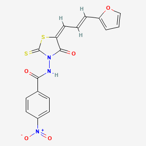 molecular formula C17H11N3O5S2 B2788430 N-[(5E)-5-[(E)-3-(furan-2-yl)prop-2-enylidene]-4-oxo-2-sulfanylidene-1,3-thiazolidin-3-yl]-4-nitrobenzamide CAS No. 713091-74-8