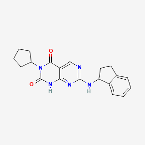 molecular formula C20H21N5O2 B2788437 3-cyclopentyl-7-(2,3-dihydro-1H-inden-1-ylamino)pyrimido[4,5-d]pyrimidine-2,4(1H,3H)-dione CAS No. 1396857-81-0