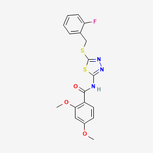 molecular formula C18H16FN3O3S2 B2788442 N-(5-((2-fluorobenzyl)thio)-1,3,4-thiadiazol-2-yl)-2,4-dimethoxybenzamide CAS No. 868973-37-9