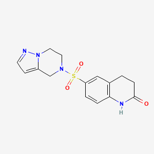 molecular formula C15H16N4O3S B2788444 6-((6,7-dihydropyrazolo[1,5-a]pyrazin-5(4H)-yl)sulfonyl)-3,4-dihydroquinolin-2(1H)-one CAS No. 2034585-64-1