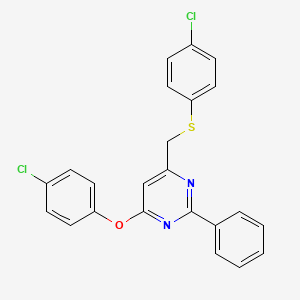 4-(4-Chlorophenoxy)-6-{[(4-chlorophenyl)sulfanyl]methyl}-2-phenylpyrimidine
