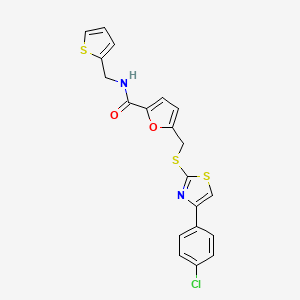 molecular formula C20H15ClN2O2S3 B2788512 5-(((4-(4-chlorophenyl)thiazol-2-yl)thio)methyl)-N-(thiophen-2-ylmethyl)furan-2-carboxamide CAS No. 1105230-17-8