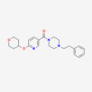 molecular formula C23H29N3O3 B2788530 (4-phenethylpiperazin-1-yl)(6-((tetrahydro-2H-pyran-4-yl)oxy)pyridin-3-yl)methanone CAS No. 2034362-38-2