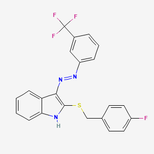 molecular formula C22H15F4N3S B2788531 2-[(4-fluorobenzyl)sulfanyl]-3H-indol-3-one N-[3-(trifluoromethyl)phenyl]hydrazone CAS No. 478044-90-5