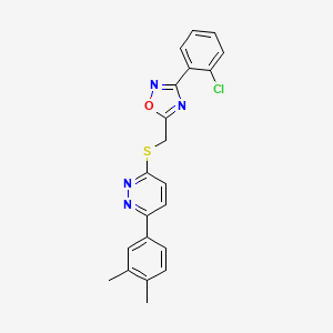 molecular formula C21H17ClN4OS B2788542 3-(2-Chlorophenyl)-5-(((6-(3,4-dimethylphenyl)pyridazin-3-yl)thio)methyl)-1,2,4-oxadiazole CAS No. 1115285-71-6