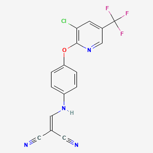 molecular formula C16H8ClF3N4O B2788578 (((4-(3-Chloro-5-(trifluoromethyl)-2-pyridyloxy)phenyl)amino)methylene)methane-1,1-dicarbonitrile CAS No. 1023558-62-4