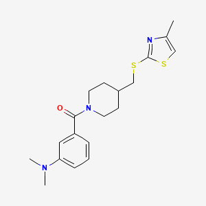 molecular formula C19H25N3OS2 B2788608 (3-(Dimethylamino)phenyl)(4-(((4-methylthiazol-2-yl)thio)methyl)piperidin-1-yl)methanone CAS No. 1428349-50-1