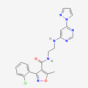 molecular formula C20H18ClN7O2 B2788613 N-(2-((6-(1H-pyrazol-1-yl)pyrimidin-4-yl)amino)ethyl)-3-(2-chlorophenyl)-5-methylisoxazole-4-carboxamide CAS No. 1202998-92-2