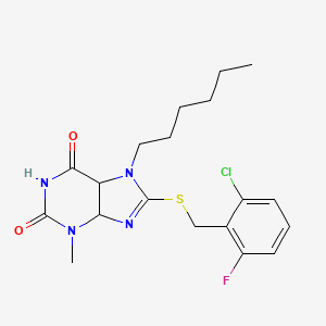 molecular formula C19H22ClFN4O2S B2788637 8-{[(2-chloro-6-fluorophenyl)methyl]sulfanyl}-7-hexyl-3-methyl-2,3,6,7-tetrahydro-1H-purine-2,6-dione CAS No. 938869-48-8