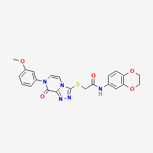 molecular formula C22H19N5O5S B2788663 N-(2,3-dihydro-1,4-benzodioxin-6-yl)-2-{[7-(3-methoxyphenyl)-8-oxo-7,8-dihydro[1,2,4]triazolo[4,3-a]pyrazin-3-yl]thio}acetamide CAS No. 1223850-73-4