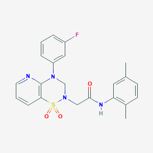 molecular formula C22H21FN4O3S B2788668 N-(2,5-dimethylphenyl)-2-(4-(3-fluorophenyl)-1,1-dioxido-3,4-dihydro-2H-pyrido[2,3-e][1,2,4]thiadiazin-2-yl)acetamide CAS No. 1251692-87-1