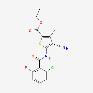 molecular formula C16H12ClFN2O3S B2788676 Ethyl 5-(2-chloro-6-fluorobenzamido)-4-cyano-3-methylthiophene-2-carboxylate CAS No. 1169965-22-3