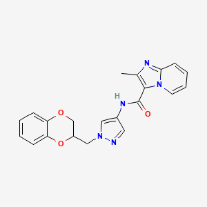 molecular formula C21H19N5O3 B2788730 N-(1-((2,3-dihydrobenzo[b][1,4]dioxin-2-yl)methyl)-1H-pyrazol-4-yl)-2-methylimidazo[1,2-a]pyridine-3-carboxamide CAS No. 1706289-15-7