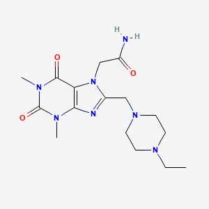 molecular formula C16H25N7O3 B2788742 2-{8-[(4-ethylpiperazin-1-yl)methyl]-1,3-dimethyl-2,6-dioxo-1,2,3,6-tetrahydro-7H-purin-7-yl}acetamide CAS No. 851940-83-5