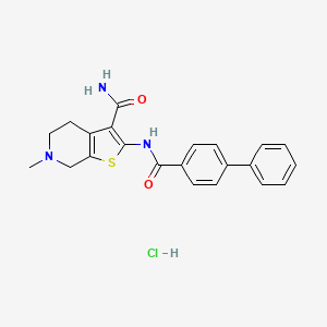 molecular formula C22H22ClN3O2S B2788743 2-([1,1'-Biphenyl]-4-ylcarboxamido)-6-methyl-4,5,6,7-tetrahydrothieno[2,3-c]pyridine-3-carboxamide hydrochloride CAS No. 1216623-67-4