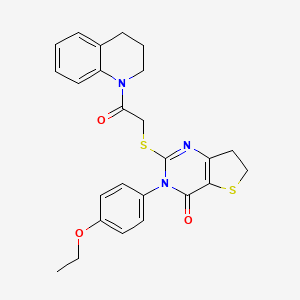 molecular formula C25H25N3O3S2 B2788747 2-((2-(3,4-dihydroquinolin-1(2H)-yl)-2-oxoethyl)thio)-3-(4-ethoxyphenyl)-6,7-dihydrothieno[3,2-d]pyrimidin-4(3H)-one CAS No. 362501-95-9