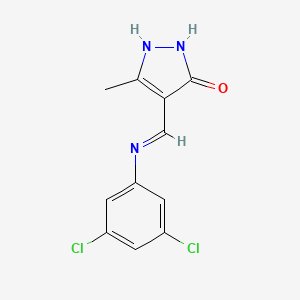 molecular formula C11H9Cl2N3O B2788748 4-[(3,5-dichloroanilino)methylene]-5-methyl-2,4-dihydro-3H-pyrazol-3-one CAS No. 338975-43-2