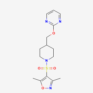 molecular formula C15H20N4O4S B2788754 3,5-Dimethyl-4-[4-(pyrimidin-2-yloxymethyl)piperidin-1-yl]sulfonyl-1,2-oxazole CAS No. 2380061-21-0