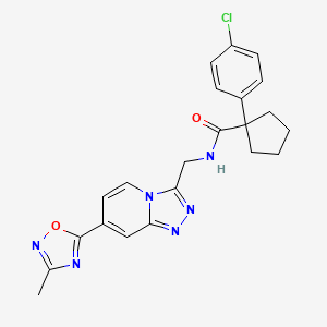 molecular formula C22H21ClN6O2 B2788786 1-(4-chlorophenyl)-N-((7-(3-methyl-1,2,4-oxadiazol-5-yl)-[1,2,4]triazolo[4,3-a]pyridin-3-yl)methyl)cyclopentanecarboxamide CAS No. 2034447-01-1