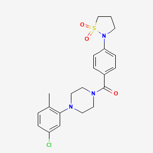 molecular formula C21H24ClN3O3S B2788794 1-(5-Chloro-2-methylphenyl)-4-[4-(1,1-dioxidoisothiazolidin-2-yl)benzoyl]piperazine CAS No. 941986-32-9