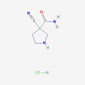 molecular formula C6H10ClN3O B2788795 3-Cyanopyrrolidine-3-carboxamide hydrochloride CAS No. 2193061-36-6