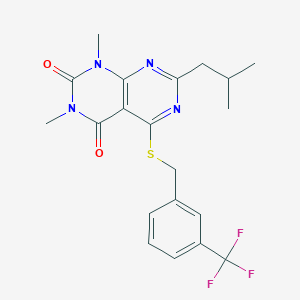 molecular formula C20H21F3N4O2S B2788824 7-isobutyl-1,3-dimethyl-5-((3-(trifluoromethyl)benzyl)thio)pyrimido[4,5-d]pyrimidine-2,4(1H,3H)-dione CAS No. 893903-69-0