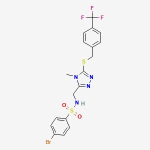 molecular formula C18H16BrF3N4O2S2 B2788827 4-bromo-N-[(4-methyl-5-{[4-(trifluoromethyl)benzyl]sulfanyl}-4H-1,2,4-triazol-3-yl)methyl]benzenesulfonamide CAS No. 338421-64-0