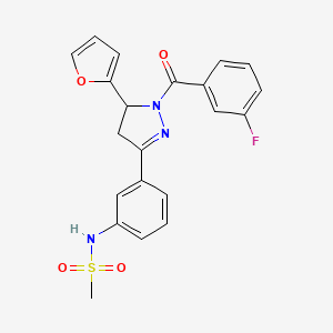 molecular formula C21H18FN3O4S B2788831 N-(3-(1-(3-fluorobenzoyl)-5-(furan-2-yl)-4,5-dihydro-1H-pyrazol-3-yl)phenyl)methanesulfonamide CAS No. 851718-82-6