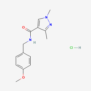 molecular formula C14H18ClN3O2 B2788838 N-(4-methoxybenzyl)-1,3-dimethyl-1H-pyrazole-4-carboxamide hydrochloride CAS No. 1323569-78-3