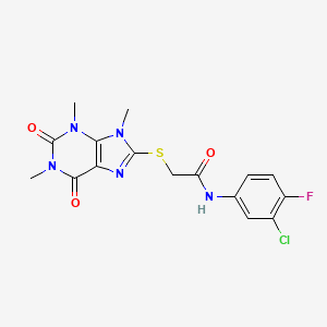 molecular formula C16H15ClFN5O3S B2788854 N-(3-chloro-4-fluorophenyl)-2-(1,3,9-trimethyl-2,6-dioxopurin-8-yl)sulfanylacetamide CAS No. 897454-24-9