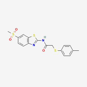 molecular formula C17H16N2O3S3 B2788865 N-(6-(methylsulfonyl)benzo[d]thiazol-2-yl)-2-(p-tolylthio)acetamide CAS No. 885911-02-4